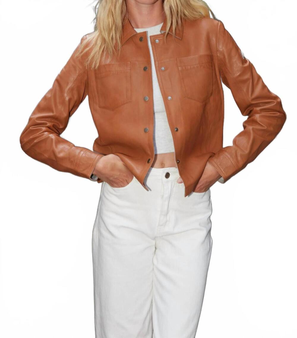 NEW MAURITIUS lefei regular fit leather jacket in camel